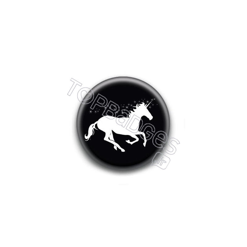 Badge : Licorne, blanc et noir