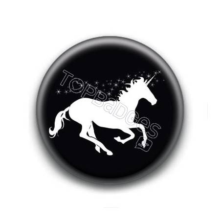 Badge : Licorne, blanc et noir