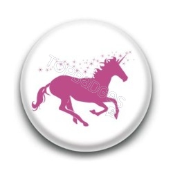 Badge : Licorne, blanc et rose