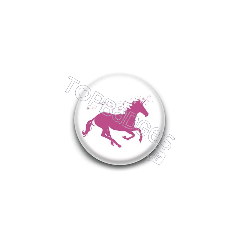 Badge : Licorne, blanc et rose