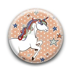 Badge : Licorne, fond orange