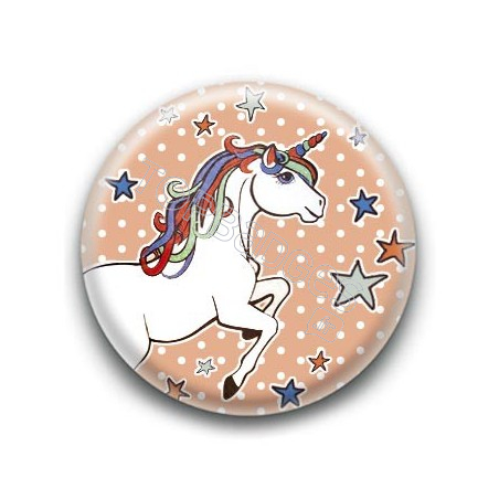 Badge : Licorne, fond orange