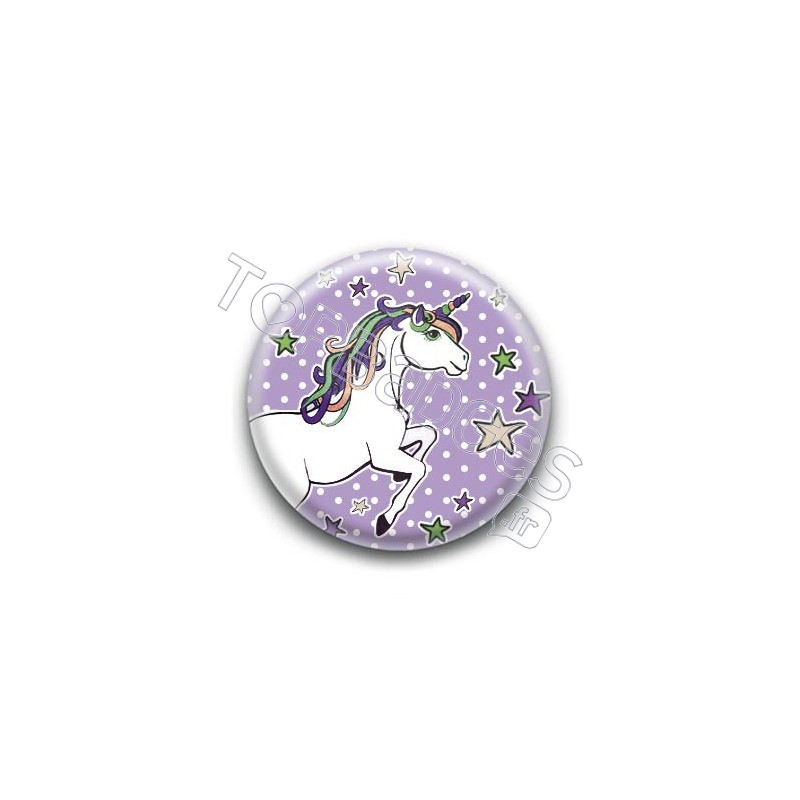 Badge : Licorne, fond violet