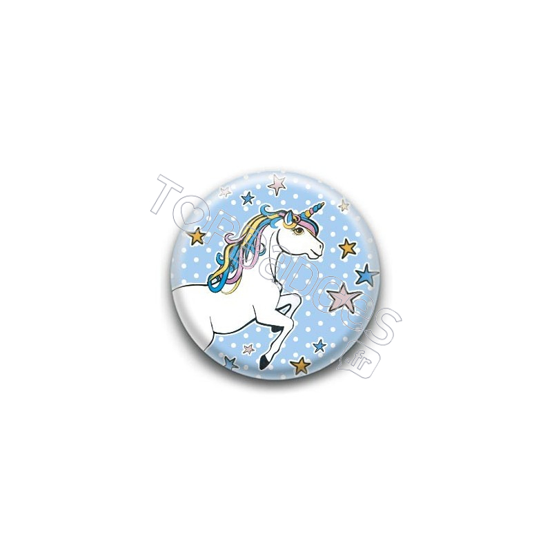 Badge : Licorne, fond bleu