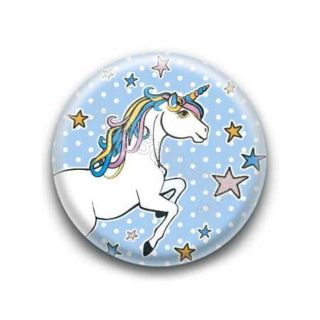 Badge : Licorne, fond bleu