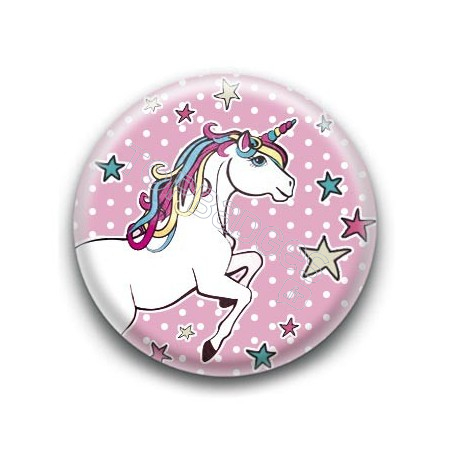 Badge : Licorne, fond rose