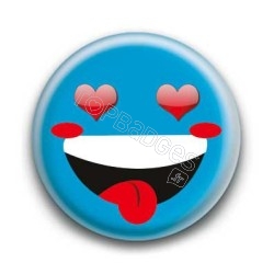 Badge : Smiley fou d'amour bleu
