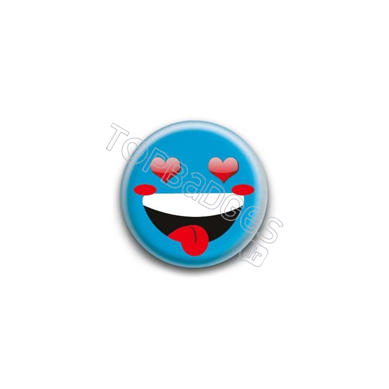 Badge : Smiley fou d'amour bleu