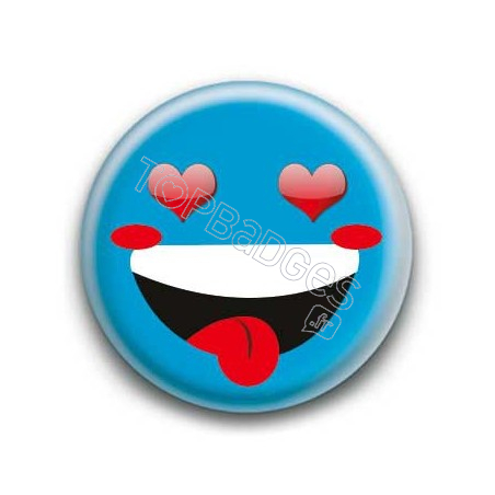 Badge : Smiley fou d'amour bleu