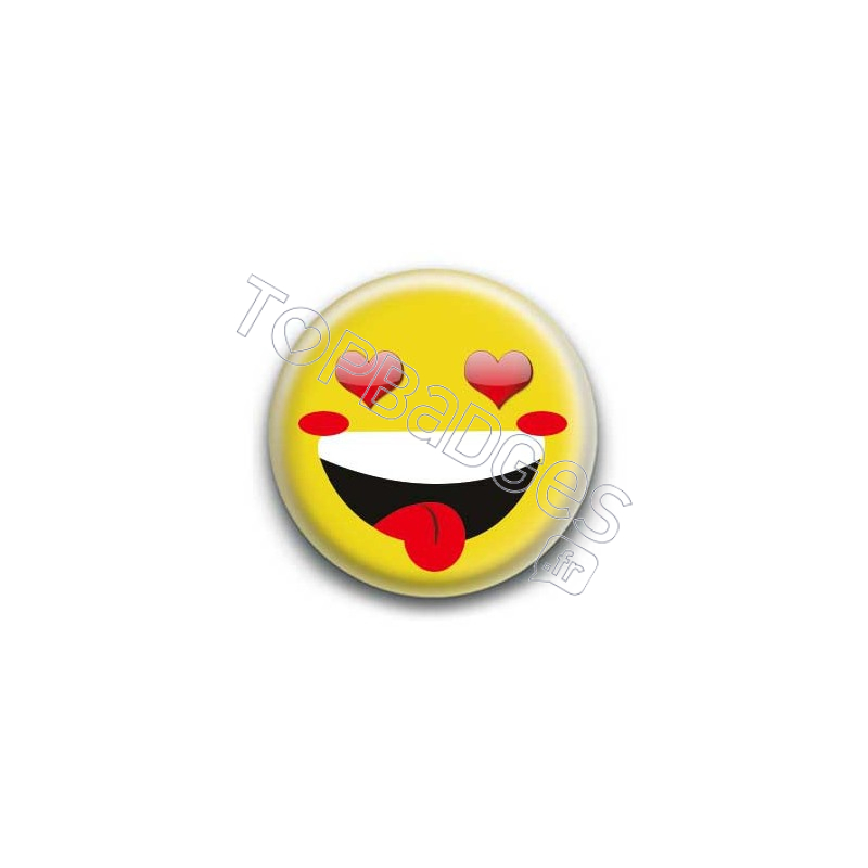 Badge : Smiley fou d'amour jaune