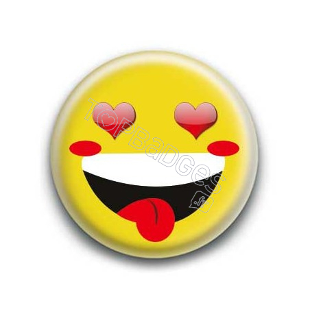 Badge : Smiley fou d'amour jaune