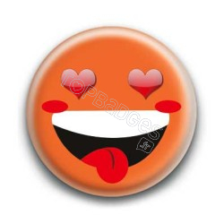 Badge : Smiley fou d'amour orange