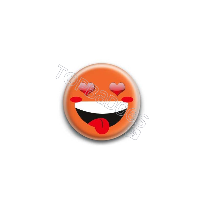 Badge : Smiley fou d'amour orange