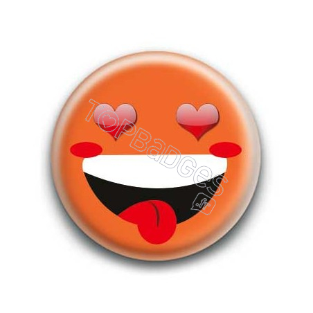 Badge : Smiley fou d'amour orange