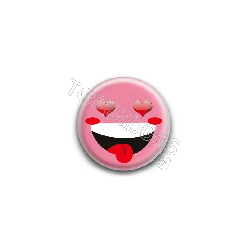 Badge : Smiley fou d'amour rose