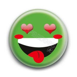 Badge : Smiley fou d'amour vert