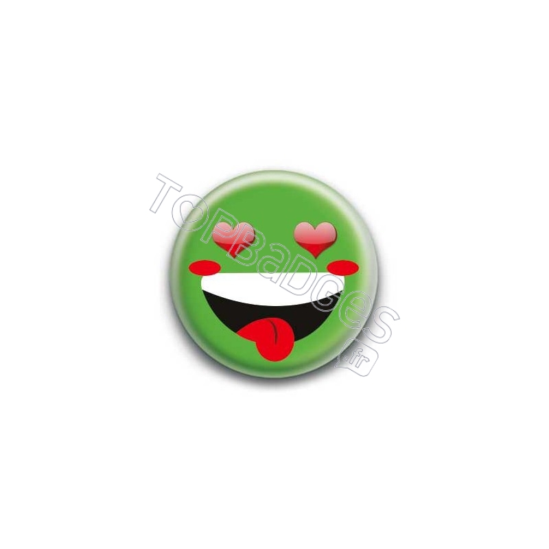 Badge : Smiley fou d'amour vert