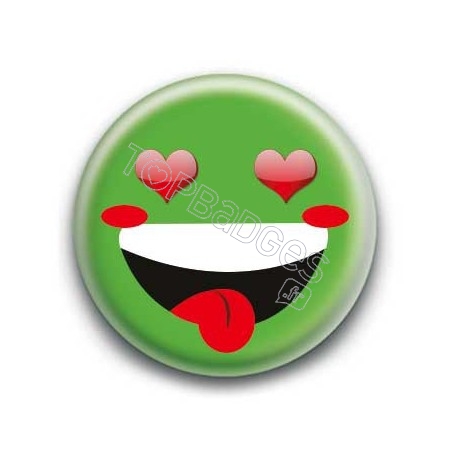 Badge : Smiley fou d'amour vert