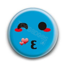 Badge : Smiley bisous bleu