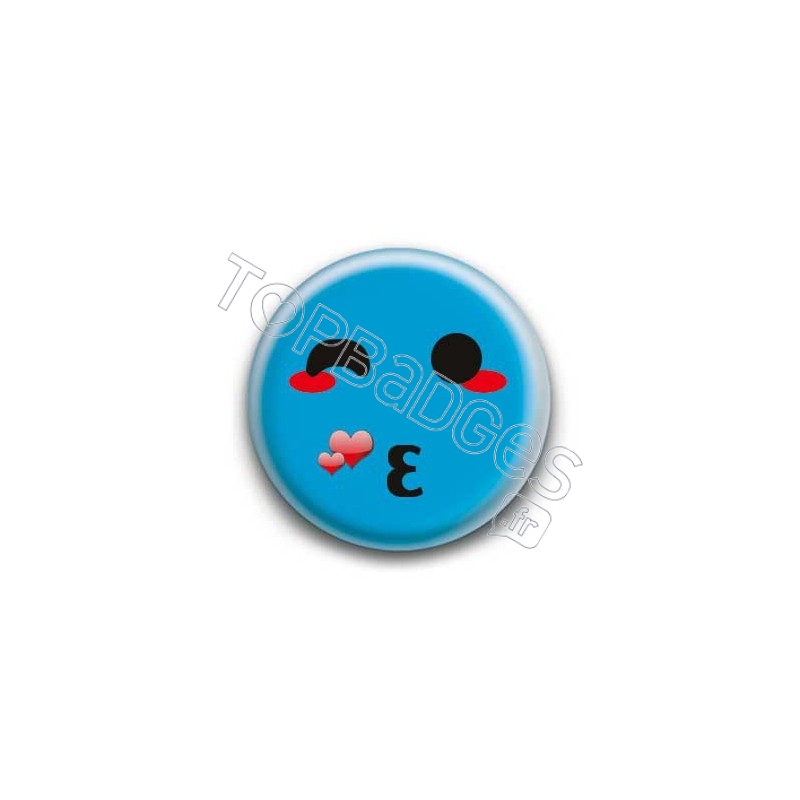 Badge : Smiley bisous bleu