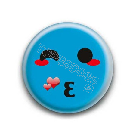 Badge : Smiley bisous bleu