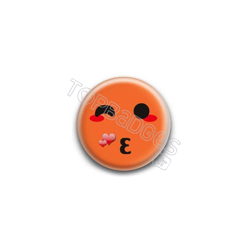 Badge : Smiley bisous orange