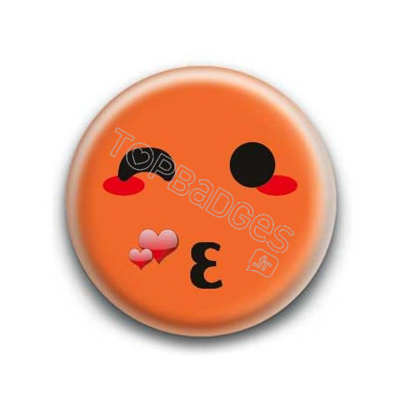 Badge : Smiley bisous orange