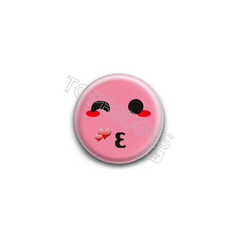 Badge : Smiley bisous rose