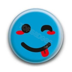Badge : Smiley clin d'oeil bleu