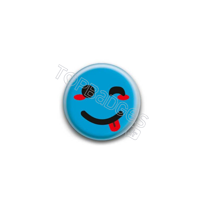 Badge : Smiley clin d'oeil bleu