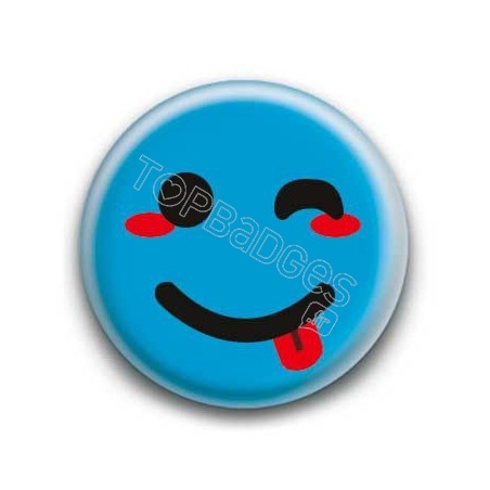 Badge : Smiley clin d'oeil bleu