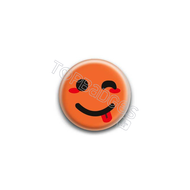 Badge : Smiley clin d'oeil orange