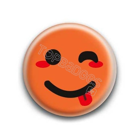 Badge : Smiley clin d'oeil orange
