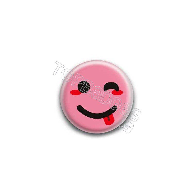 Badge : Smiley clin d'oeil rose