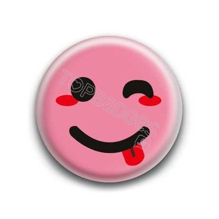 Badge : Smiley clin d'oeil rose