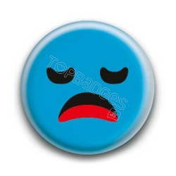 Badge : Smiley ennuyé bleu