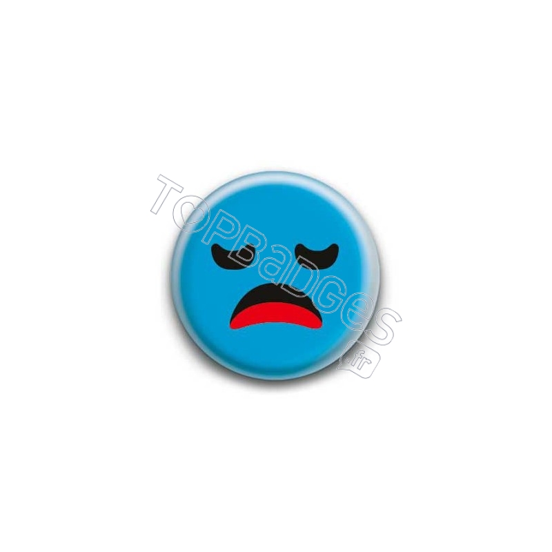 Badge : Smiley ennuyé bleu