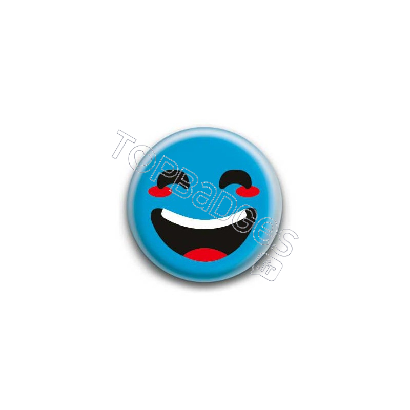 Badge : Smiley rieur bleu