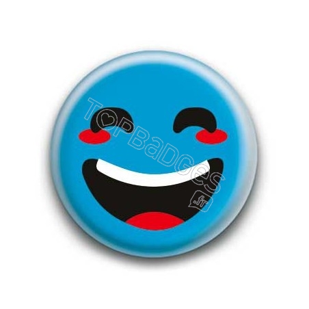 Badge : Smiley rieur bleu