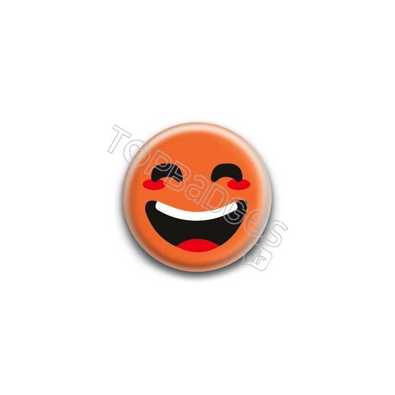 Badge : Smiley rieur orange