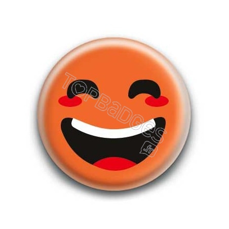 Badge : Smiley rieur orange