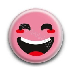 Badge : Smiley rieur rose