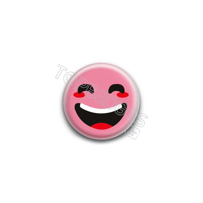 Badge : Smiley rieur rose