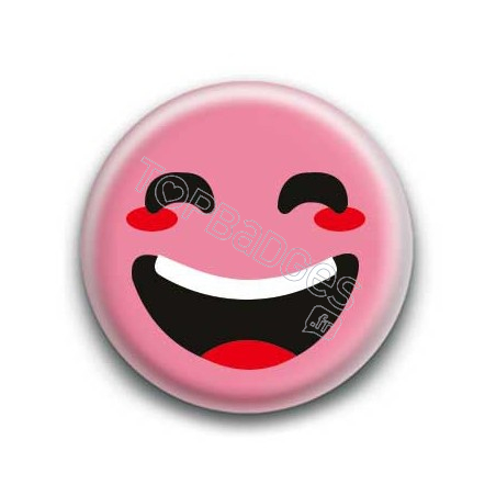 Badge : Smiley rieur rose