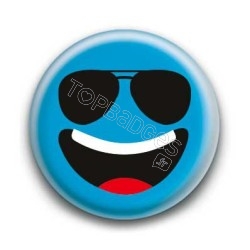 Badge : Smiley lunettes bleu