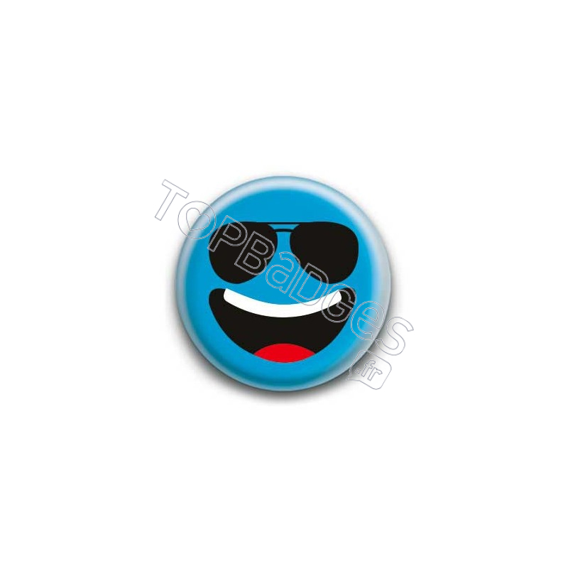 Badge : Smiley lunettes bleu