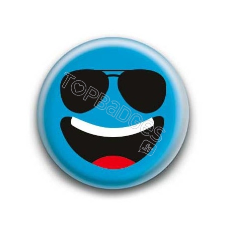 Badge : Smiley lunettes bleu