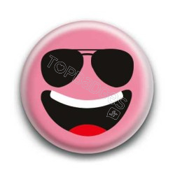 Badge : Smiley lunettes rose