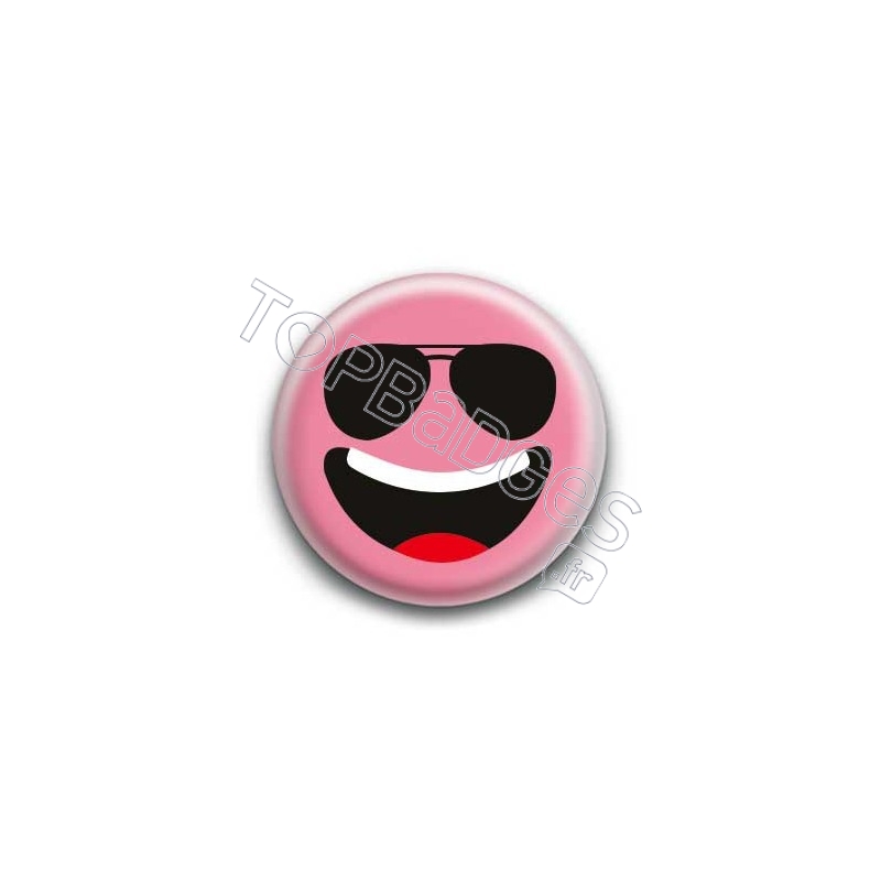 Badge : Smiley lunettes rose