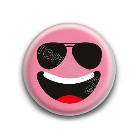 Badge : Smiley lunettes rose